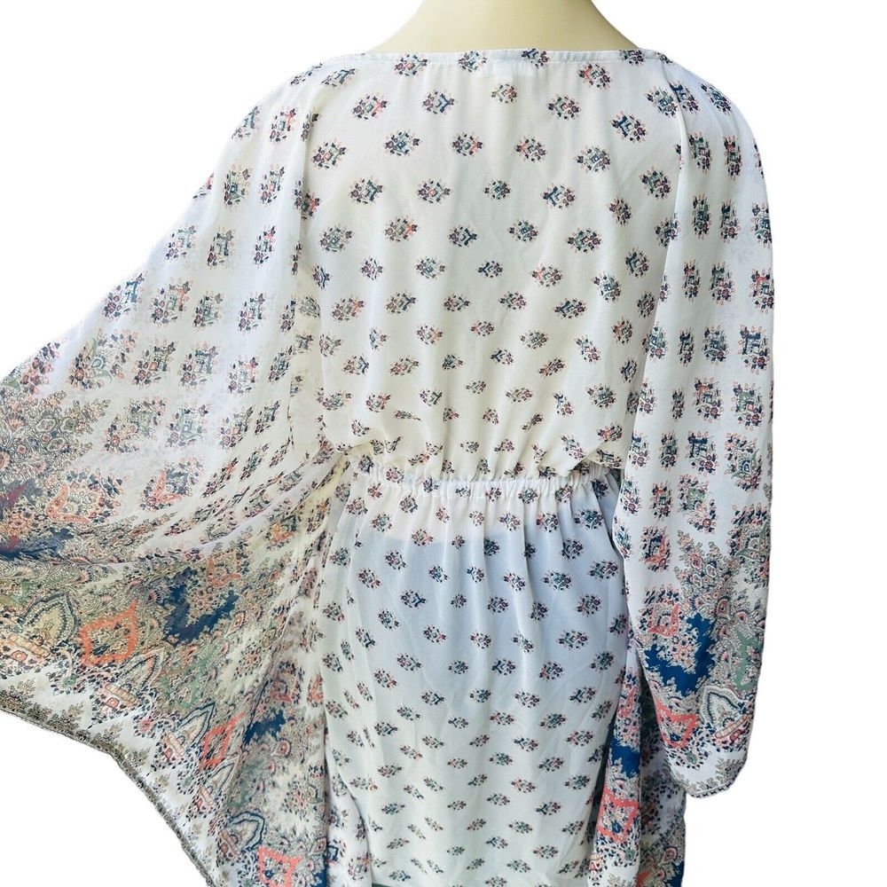 En Creme Anthropologie Tunic Top Women's Small Flared Sleeve Sheer Boho‎ Floral - Picture 6 of 13